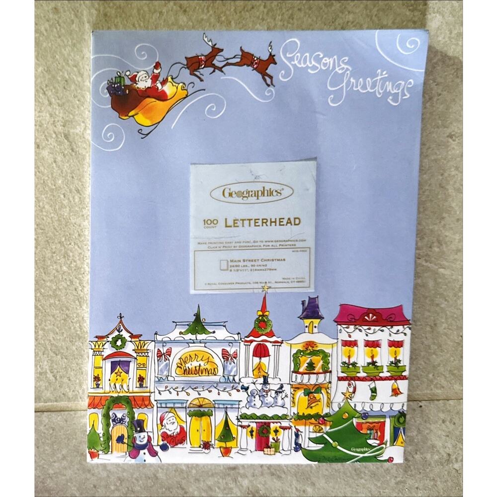 NEW Geographics 47342 Main Street Christmas Letterhead Stationary 100 Count